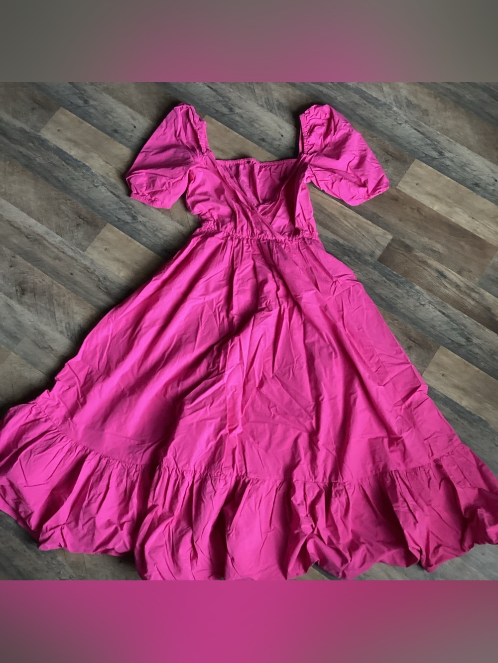Zara poplin Pink Puff-Sleeve Tiered midi Dress